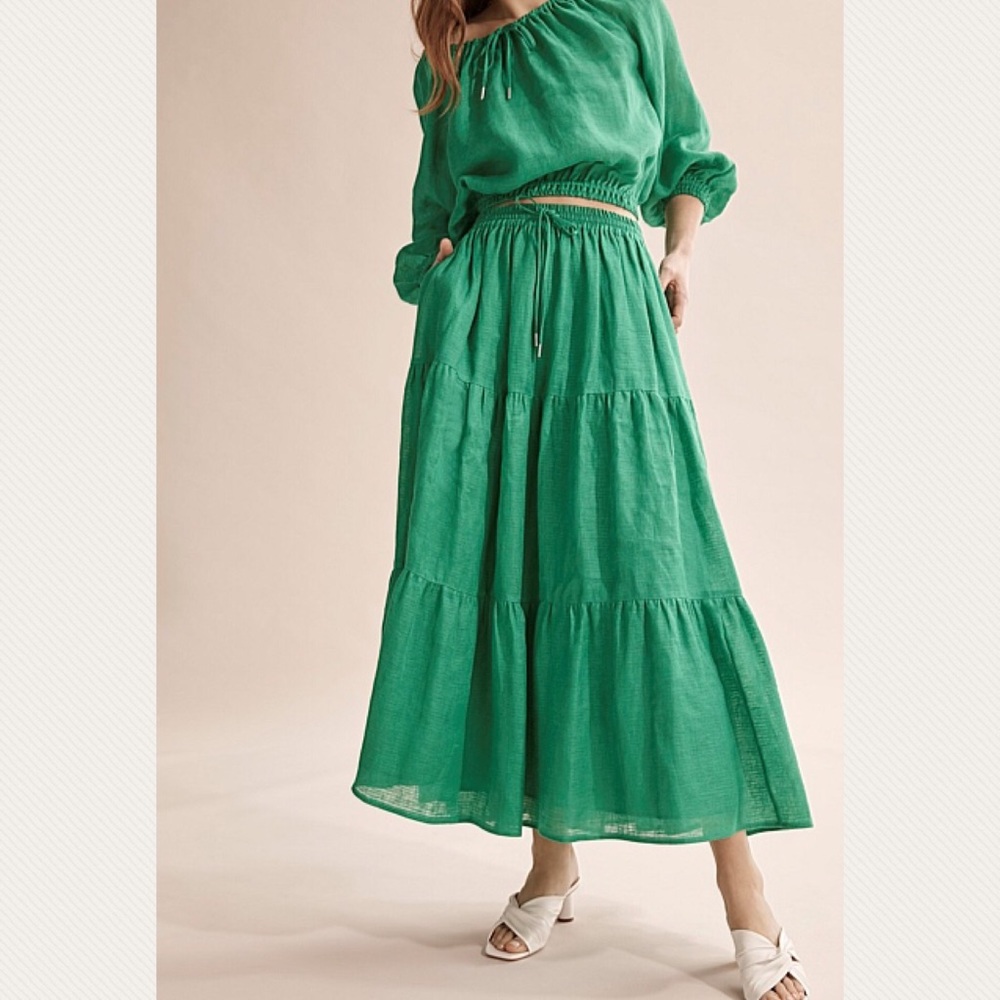 Country road 10 green French linen maxi skirt